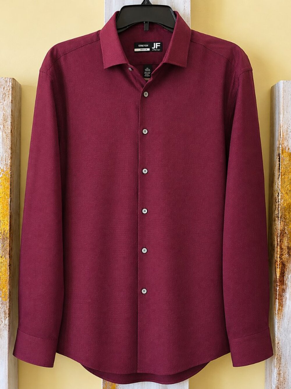 J. Ferrar Burgundy Stretch Regular Dress Shirt Burgundy SZ XL17-17.5 (34-35)